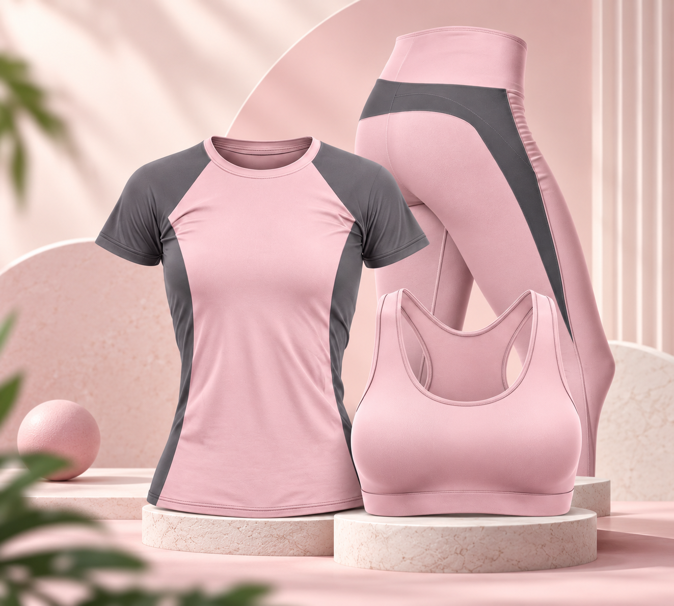Women’s Premium 3-in-1 Gym Wear Set | T-Shirt, Sports Bra & Leggings - Studio Look